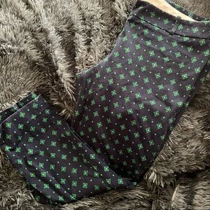 J Creq Navy Blue Dress Pant Green Print